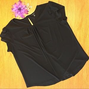 Alfani Black Short-Sleeve Keyhole Pleated Blouse